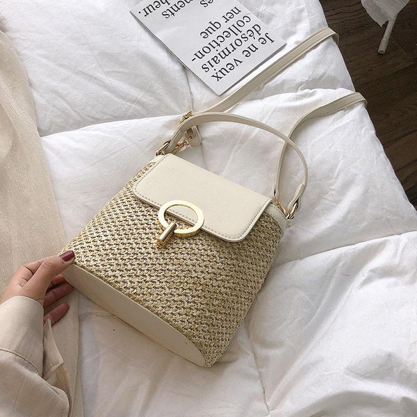STRAW BUCKET HANDBAG