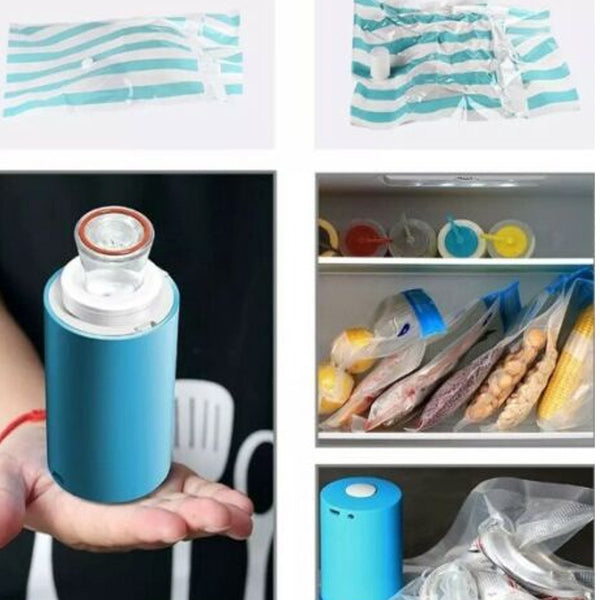 Portable Mini Automatic Electric Compression Vacuum Pump Food Storage Packing Wrapping Device + 5 Compressed Bags