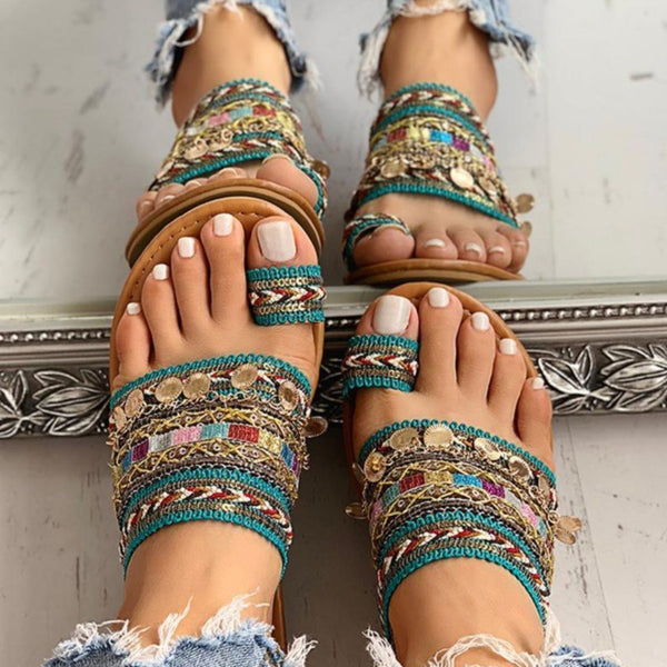 BOHEMIAN TOE RING SANDALS