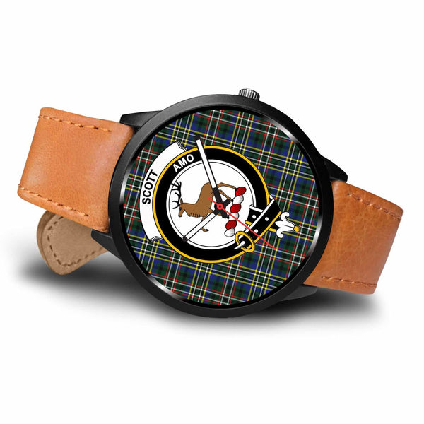 Scott Modern Clan Badge Tartan Leather/Steel Watch - BN