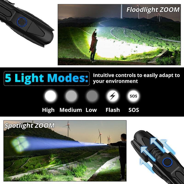 Brightest xhp70.2 High Powerful Rechargeable LED Flashlight