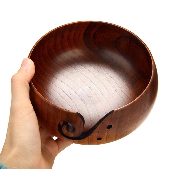 WOODEN YARN STORAGE BOWL