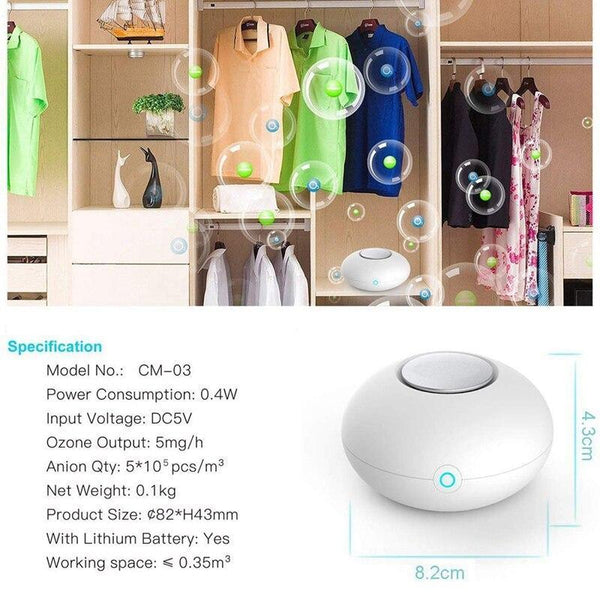 AD-Ozone Generator Deodorizer Air Purifier, USB Rechargeable Refrigerator Purifier Portable Air Deodorizer for Small Space Clear