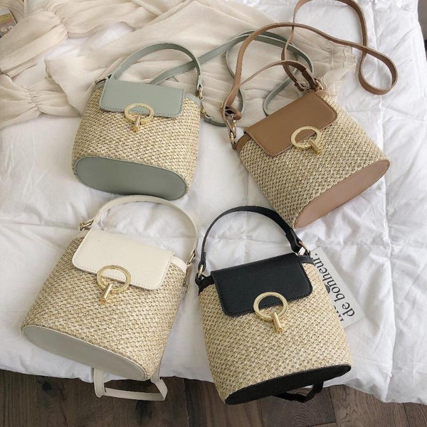 STRAW BUCKET HANDBAG