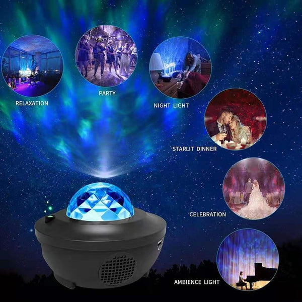 Romantic Colorful Starry Sky Ocean Projector Night Light Remote Control Ocean Wave Projection Lamp with Bluetooth Music Speaker