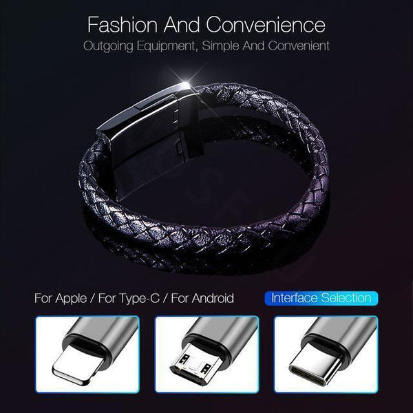 Outdoor Portable Leather Mini Micro USB Bracelet Charger