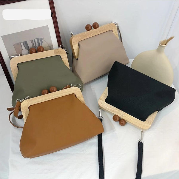 Retro Style Leather Clip Bag