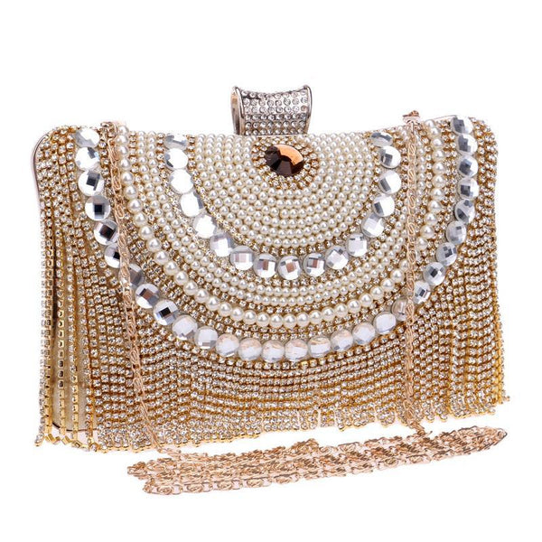 Diamonds Beaded Metal Clutch