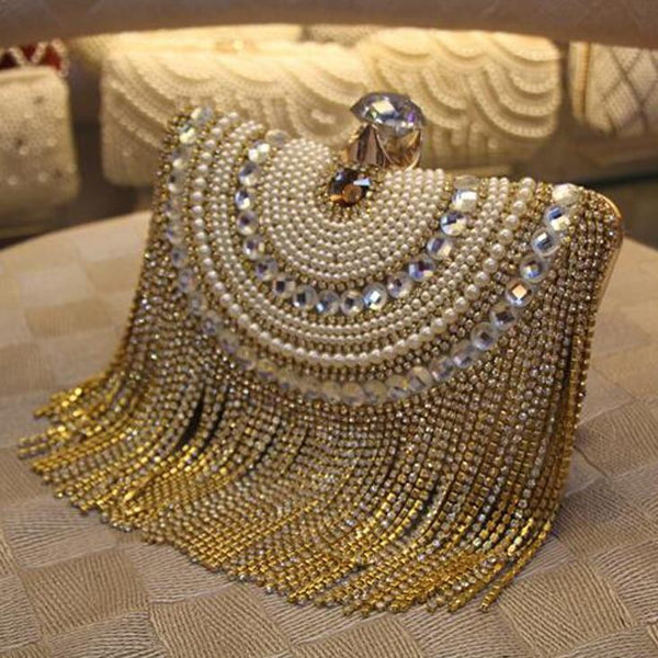 Diamonds Beaded Metal Clutch
