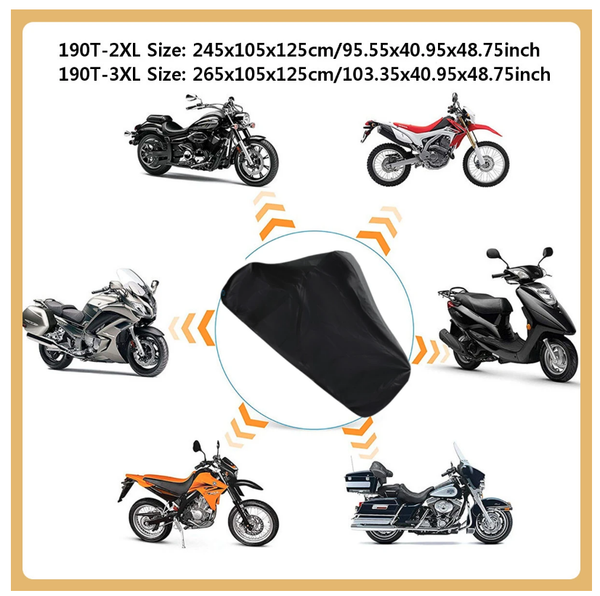 Waterproof Motorcycle Cover Outdoor with Anti-Theft Lock Hole - Black