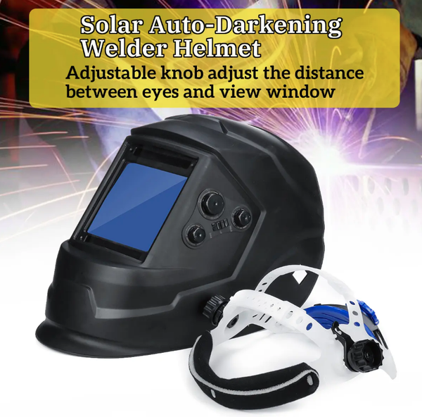 Solar Auto-Darkening Welding Helmet With Big View Area 4 Sensors External Adjustment Arc Tig Mig DIN5-DIN13