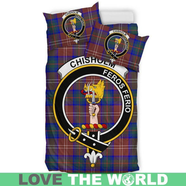 Chisholm Hunting Modern Clan Badge Tartan Bedding Set K5