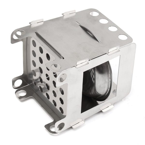 Outdoor Camping Wood Stove Picnic BBQ Cooking Furnace Wind Shield With Plate Cookware Utensil