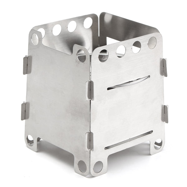 Outdoor Camping Wood Stove Picnic BBQ Cooking Furnace Wind Shield With Plate Cookware Utensil