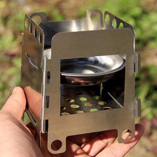 Outdoor Camping Wood Stove Picnic BBQ Cooking Furnace Wind Shield With Plate Cookware Utensil