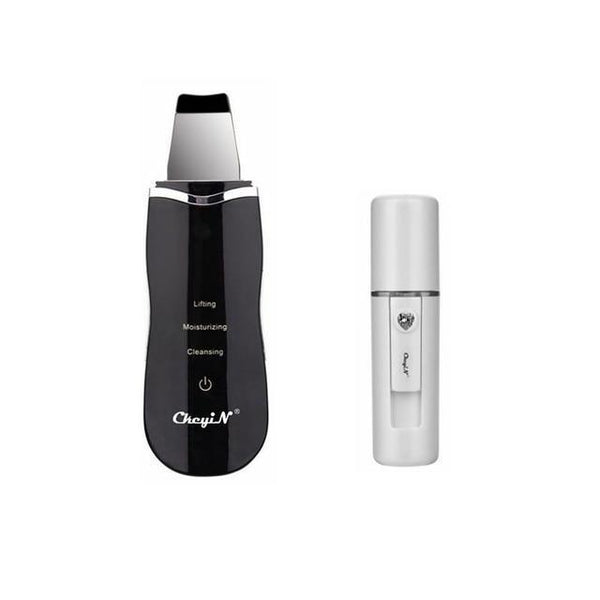 Ultrasonic Skin Scrubber Skin Peeling Extractor Facial Deep Cleaning Beauty Device + Skin Rejuvenation Nano Face Mist Steamer 40