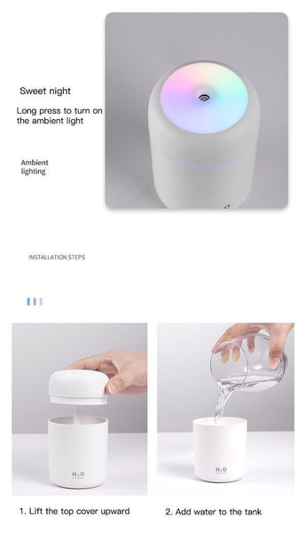 Portable H2O Ultrasonic Air Humidifier with Romantic Light