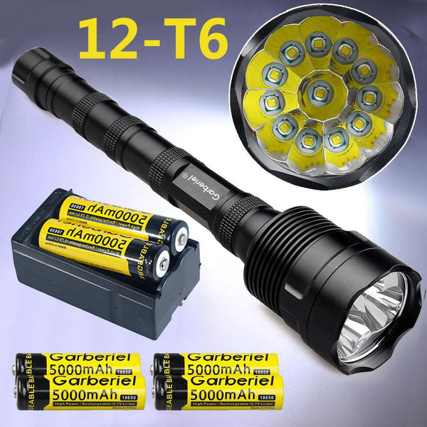 Super Bright Tactical CREE XML 12x T6 LED Flashlight + 3x 18650 Battery+ Charger