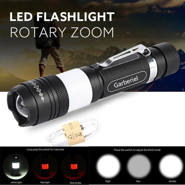 Ultrabright LED T6 Zoomable USB Rechargeable Flashlight Torch +18650 + Charger