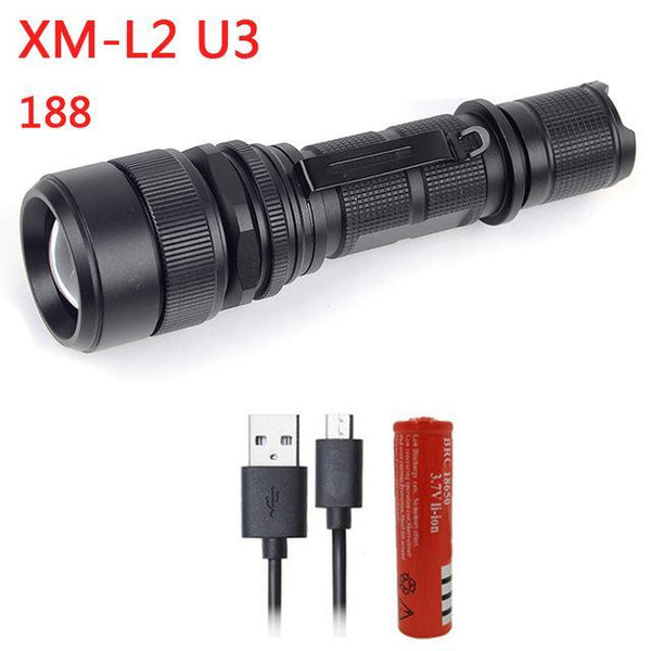 Police Tactical USB Rechargeable Led Flashlight XM L2 U3 5000L