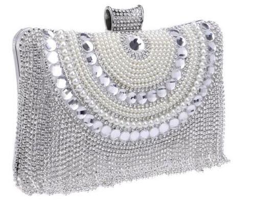 Diamonds Beaded Metal Clutch