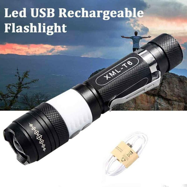 Ultrabright LED T6 Zoomable USB Rechargeable Flashlight Torch +18650 + Charger