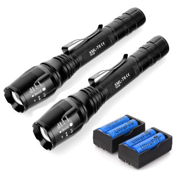 Police Military 1200 Lumen 5 Mode LED Flashlight w Batteries and Chargers- Get 2 for Only $29.95