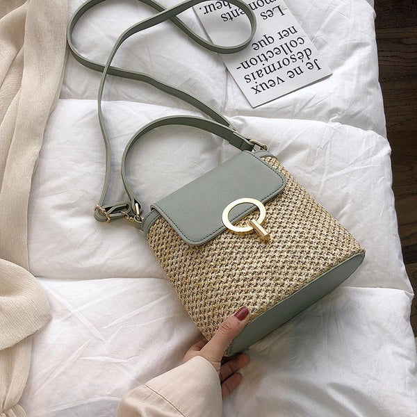 STRAW BUCKET HANDBAG