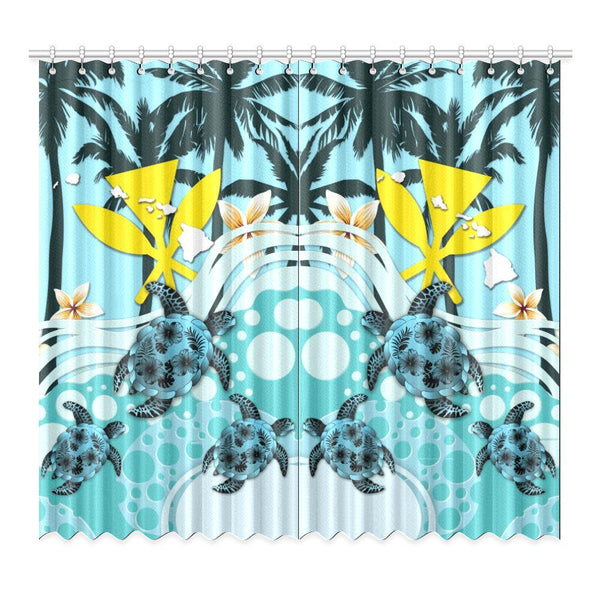 Hawaii Window Curtain - Blue Turtle Hibiscus A24