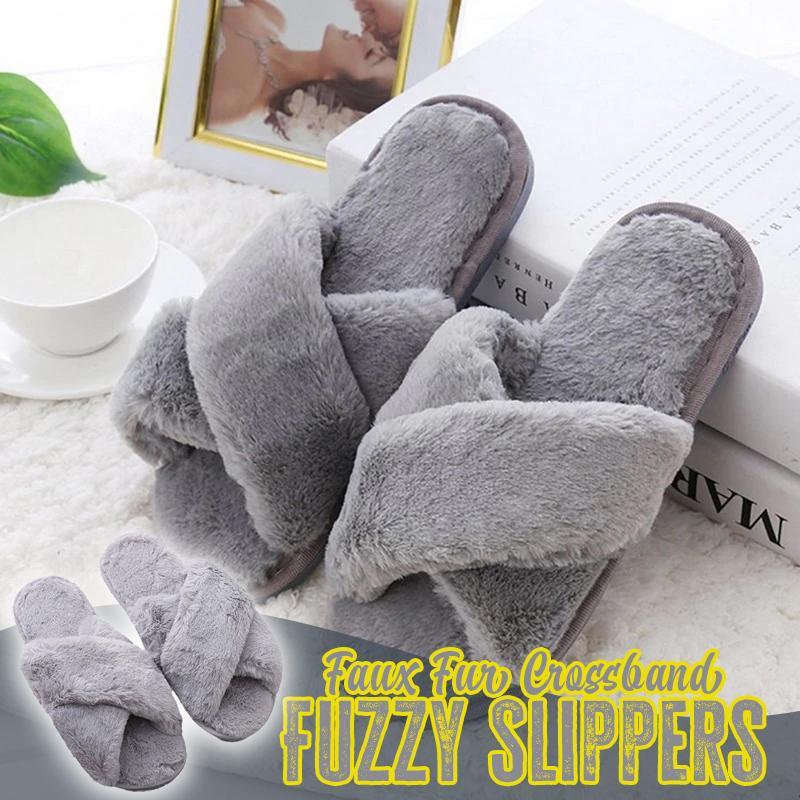 FAUX FUR INDOOR CROSSBAND SLIPPERS