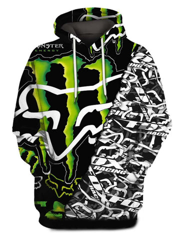 Men's Monster Energy And Fox Racing Logo Full Printing Hoodie
