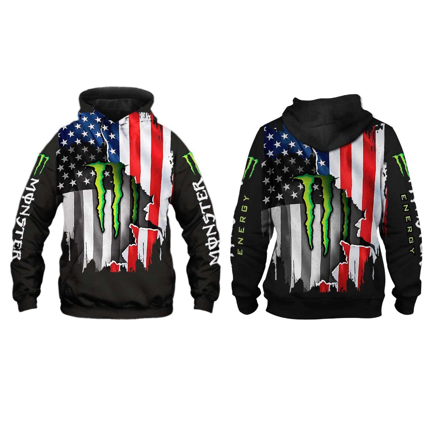 Men's American Flag Print MONSTER ENERGY Hoodie