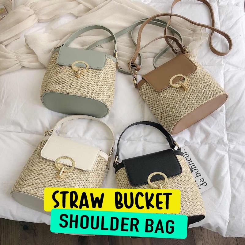 STRAW BUCKET HANDBAG