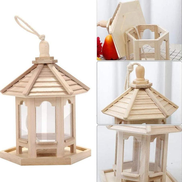 HANGING BIRD FEEDER WOODEN HOUSE