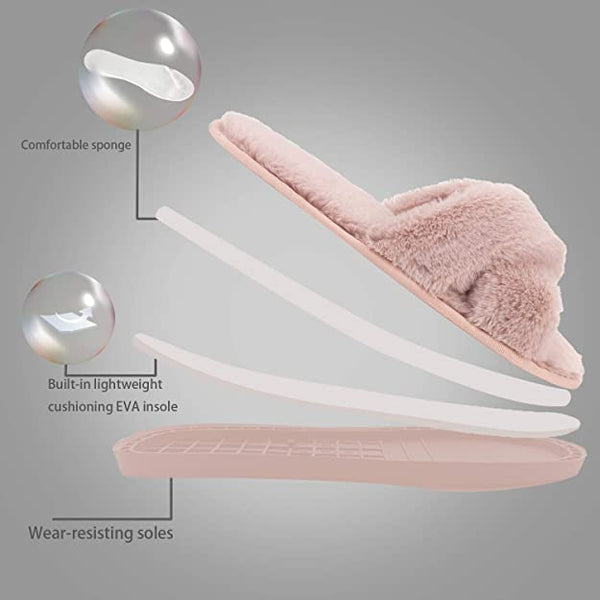 FAUX FUR INDOOR CROSSBAND SLIPPERS