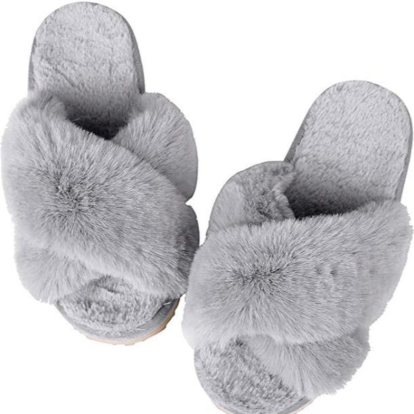 FAUX FUR INDOOR CROSSBAND SLIPPERS