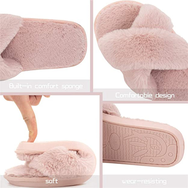 FAUX FUR INDOOR CROSSBAND SLIPPERS