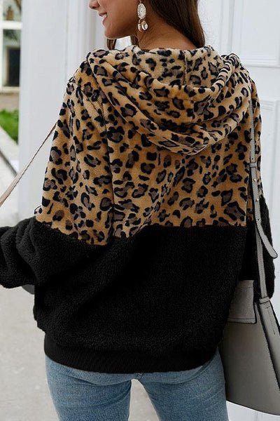 Chic Leopard Zip-Up Patchwork Hooded Coat(5 Colors)