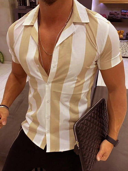 Fashion Contrast Color Stripe Slim Fit Blouse