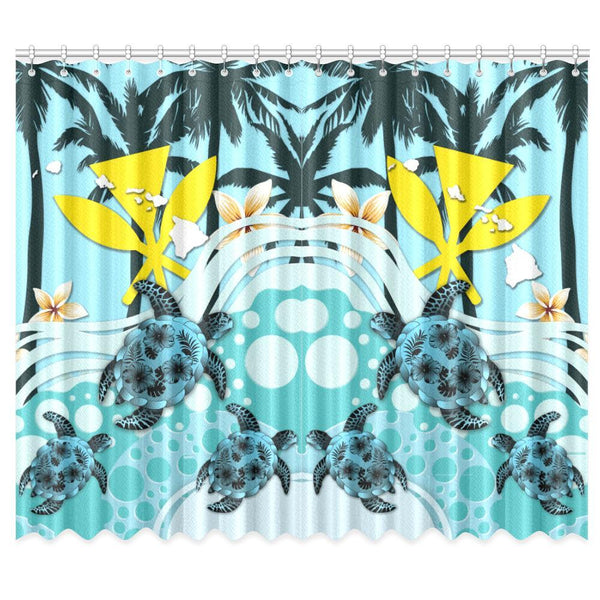 Hawaii Window Curtain - Blue Turtle Hibiscus A24