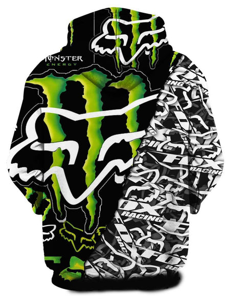 Men's Monster Energy And Fox Racing Logo Full Printing Hoodie