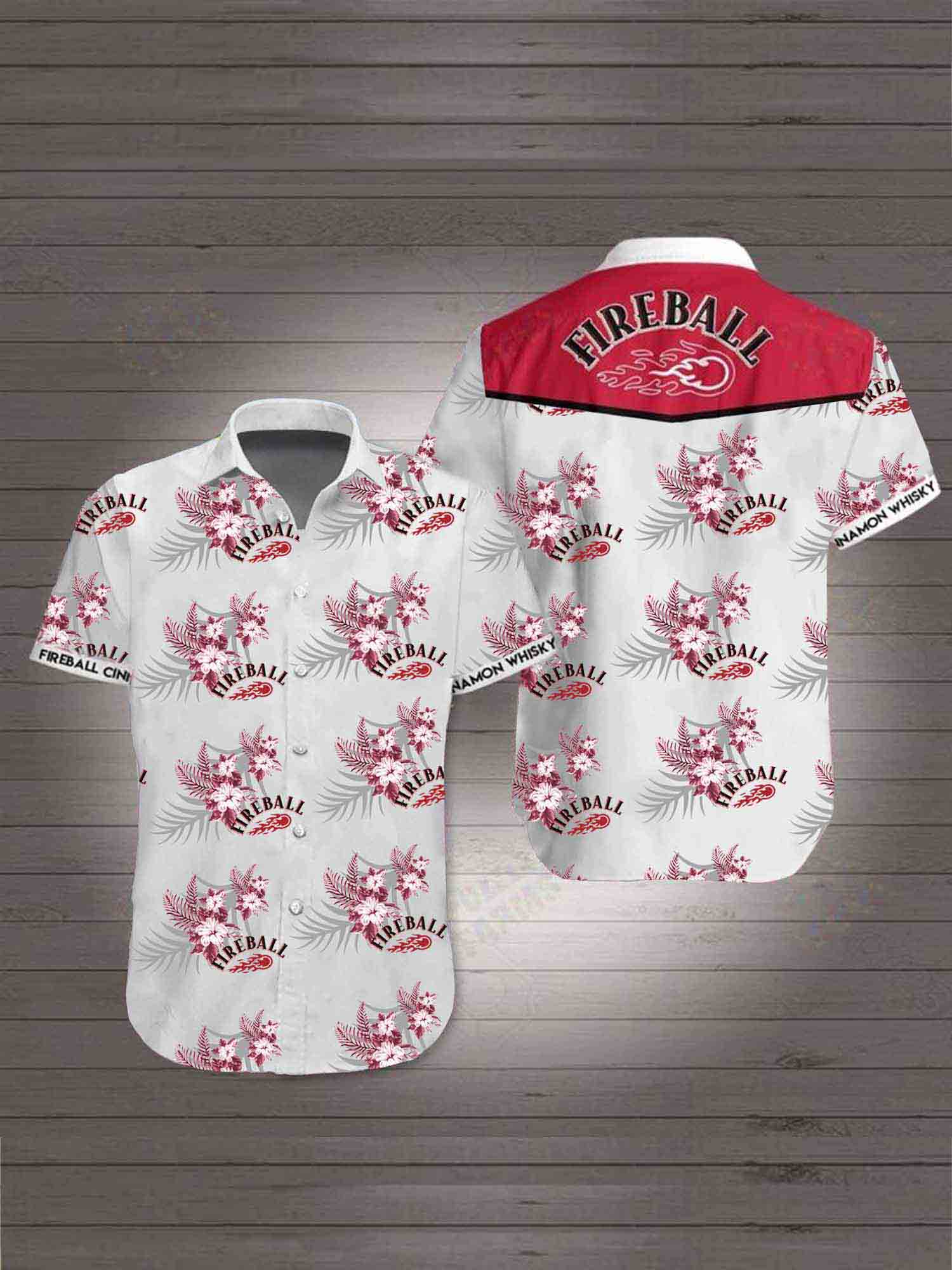 Men's Fireball Cinnamon Whisky Print Hawaiian Shirt
