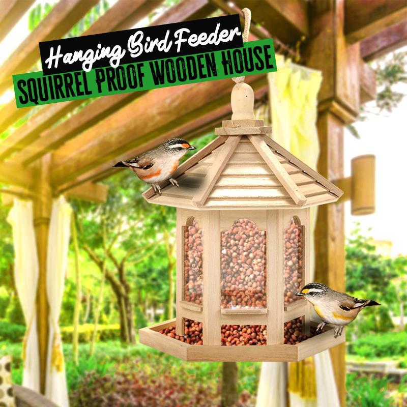 HANGING BIRD FEEDER WOODEN HOUSE