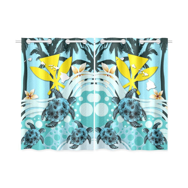 Hawaii Window Curtain - Blue Turtle Hibiscus A24