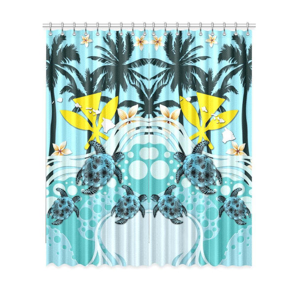 Hawaii Window Curtain - Blue Turtle Hibiscus A24