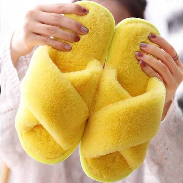 FAUX FUR CROSSBAND INDOOR SLIPPERS