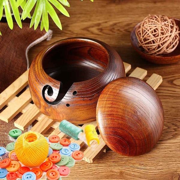 WOODEN YARN STORAGE BOWL