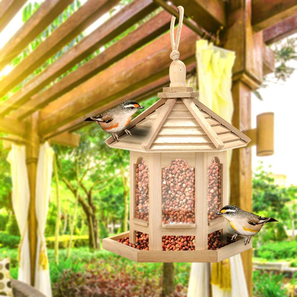 HANGING BIRD FEEDER WOODEN HOUSE