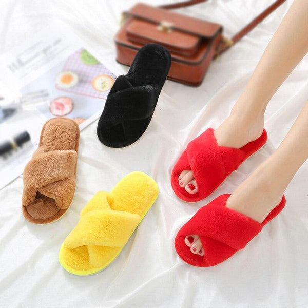 FAUX FUR CROSSBAND INDOOR SLIPPERS