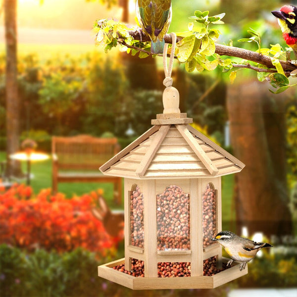 HANGING BIRD FEEDER WOODEN HOUSE